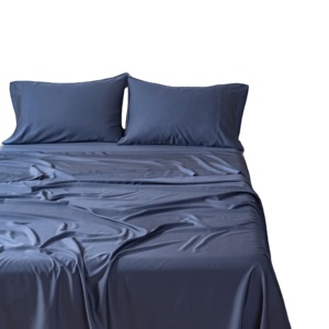 Queen Size Luxury Pure <strong>Navy</strong> Blue Bamboo Bed Sheet <strong>Set</strong> <strong>Duvet</strong> Cover <strong>Sets</strong> for Bedding - Product Image 3