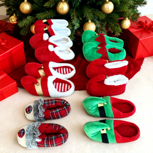 Chaussons d'intérieur en coton épais, chauds et doux, amusants, motif clown, fantaisie, pour Noël, costume de fêtes, rouge et vert, style elfe - Product Image 2
