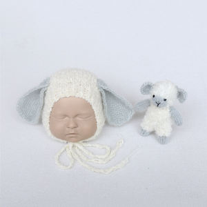 Nouveau-né photographie accessoires <span class=keywords><strong>Kit</strong></span> solide dessin animé Figure chapeau jouets ensemble <span class=keywords><strong>tricot</strong></span> Angora ours en peluche agneau <span class=keywords><strong>Bonnet</strong></span> jouet pour nouveau-né Photo Shoots - Product Image 2