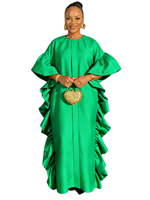 Robe Boubou Africaine Translucide Plissée Unie Décontractée Ample à Manches Cloche, Robe Longue Maxi Volantée Grande Taille pour Femme – Idéale pour l'Été