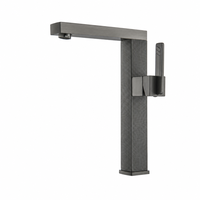 Robinet de lavabo moderne haut en alliage de zinc gris anthracite, rotation à 360°, texture grillagée, cartouche céramique plaquée, mitigeur de lavabo à poser sur comptoir