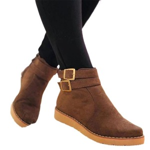 Nouvelles <span class=keywords><strong>Bottes</strong></span> Courtes en <span class=keywords><strong>Daim</strong></span> Plat pour Femmes, Grande Taille, <span class=keywords><strong>Bottes</strong></span> Martin en Caoutchouc avec Boucle de Ceinture Tendance - Product Image 4