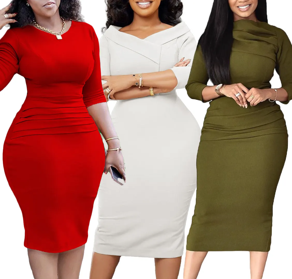 Nieuwste Hoge Kwaliteit Afrikaanse Vrouwen Afslanken Mode Plus Size Kantoor Dame Jurk