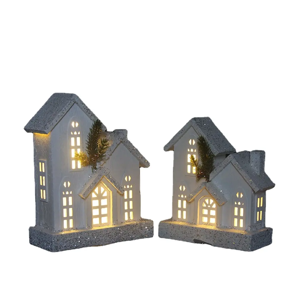 Kerst Led Houten Huis Met Licht Miniatuur Indoor Kerst Gloeiende Huis Dorp Voor Festival Decoratie