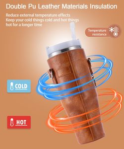 Bolsa Portabotellas de Cuero PU para Vaso Stanley de 40 oz con Asa, Funda Portabotellas con Correa para Vaso Stanley - Product Image 5