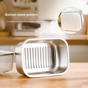 304 penyaring kelelawar dalam baja tahan karat dengan tutup PE kotak Bento dapat dipakai ulang kulkas wadah makanan keranjang buah - Product Image 2