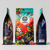 Sacs d'emballage personnalisés en plastique mat dépoli à fond plat pour grains de café, colorés, 250g, avec valve et fermeture éclair