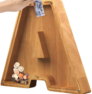 Tirelire personnalisée en bois DIY boîte d'économie d'argent tirelire lettre bâton cadeau lettre tirelire pour les enfants