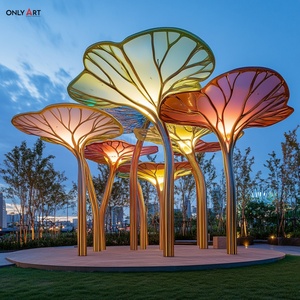 Personalizzato moderno parco paesaggio in metallo gigante in acciaio inox luce colorata cava la foglia di loto scultura per vendere - Product Image 3