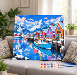 Kit Pittura con Numeri su Tela di Cotone con Cornice in Legno, <span class=keywords><strong>Paesaggio</strong></span> <span class=keywords><strong>Invernale</strong></span> del Porto, Set Artistico Stampato Digitalmente, Decorazione per la Casa, Regalo - Product Image 2