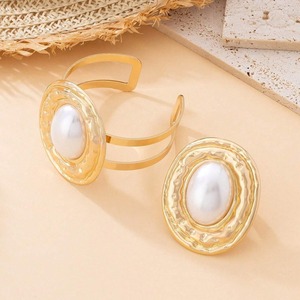 Ensemble de boucles d'oreilles et de bracelet en métal et perles à <span class=keywords><strong>la</strong></span> mode pour femmes, bijoux élégants et polyvalents - Product Image 5