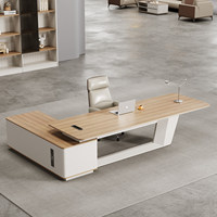 Bureau de direction moderne de luxe en forme de L, blanc, minimaliste, en bois écologique, modulaire, avec armoire de rangement latérale