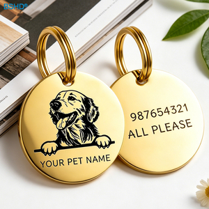 Plaque d'identification pour chien en laiton massif, robuste, gravée en profondeur, personnalisable avec nom et numéro, plaque métallique ronde, style vintage rustique, breloque de collier, vente en gros - Product Image 1