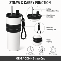 Tumbler Sedotan Vakum Stainless Steel 316 700ml Dinding Ganda dengan Tali Jinjing, Cangkir Mobil Wanita Lucu, Menjaga Suhu, Ramping