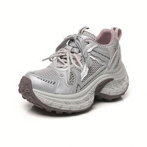 Baskets compensées à semelle épaisse pour femmes, collection Printemps-Automne 2026, best-seller, violettes, à lacets, chaussures de marche respirantes, légères et décontractées - Product Image 1