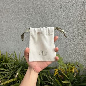 Wholesale LOGO Printed Small Muslin Cotton Dust <b>Pouch</b> Natural Color Cotton <b>Drawstring</b> Bag - Product Image 4