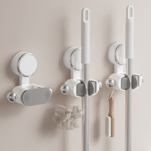 Suction Cup Mop <b>Clip</b> Wall Mounted Bathroom Holder Strong Grip No Drilling Required Plastic With Stainless Steel Components - Product Image 1