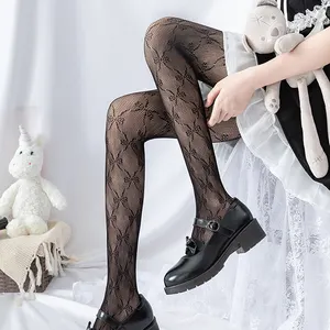 Toptan yüksek kalite seksi naylon örgü külotlu siyah çiçek desen tayt file çoraplar kadınlar için çorap