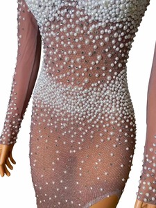 Abito da sera sexy per performance sul palco, danza dello Xinjiang, con strass, perle e rete trasparente, per donne, ideale per compleanni e balli di fine anno - Product Image 5