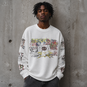 Camisetas de algodón de manga larga térmicas tipo waffle Y2K desgastadas en blanco al por mayor, 330 g/m² de alto gramaje, estilo streetwear, del fabricante - Product Image 2