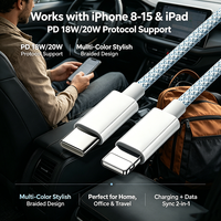 Câble tressé USB-C vers Lightning 20W PD à charge rapide, 1m, 4 couleurs, en nylon TPE pour iPhone iPad, charge 480 Mbps + synchronisation des données 2-en-1