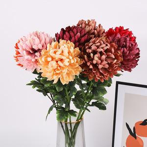 Bouquet de chrysanthèmes en soie, grandes fleurs artificielles colorées, décoration de mariage et de maison, art floral hautement réaliste - Product Image 2