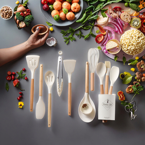 Eco-Friendly Heat-Resistant <b>Silicone</b> Rubber Cooking Utensil Set Non-Stick Kitchen <b>Tools</b> Wooden Handles for High-Temperature Use - Product Image 3