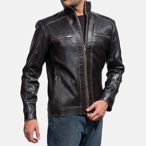 Chaqueta Clásica Unisex de Cuero PU, Corte Holgado, Cierre de Cremallera, Cuello Alto, Estilo Camuflaje, Estilo Motociclista, Ropa Exterior para Otoño e Invierno - Product Image 1