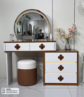 Ensemble de coiffeuse moderne blanc crème avec miroir LED rond, tiroirs de rangement et meuble de maquillage pour chambre à coucher