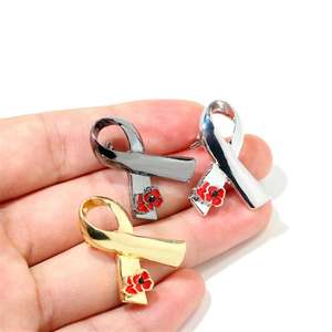 艾滋病宣传标志纪念品徽章金色粉色红色丝带胸针金属滴徽章罂粟花胸花胸针 - Product Image 3