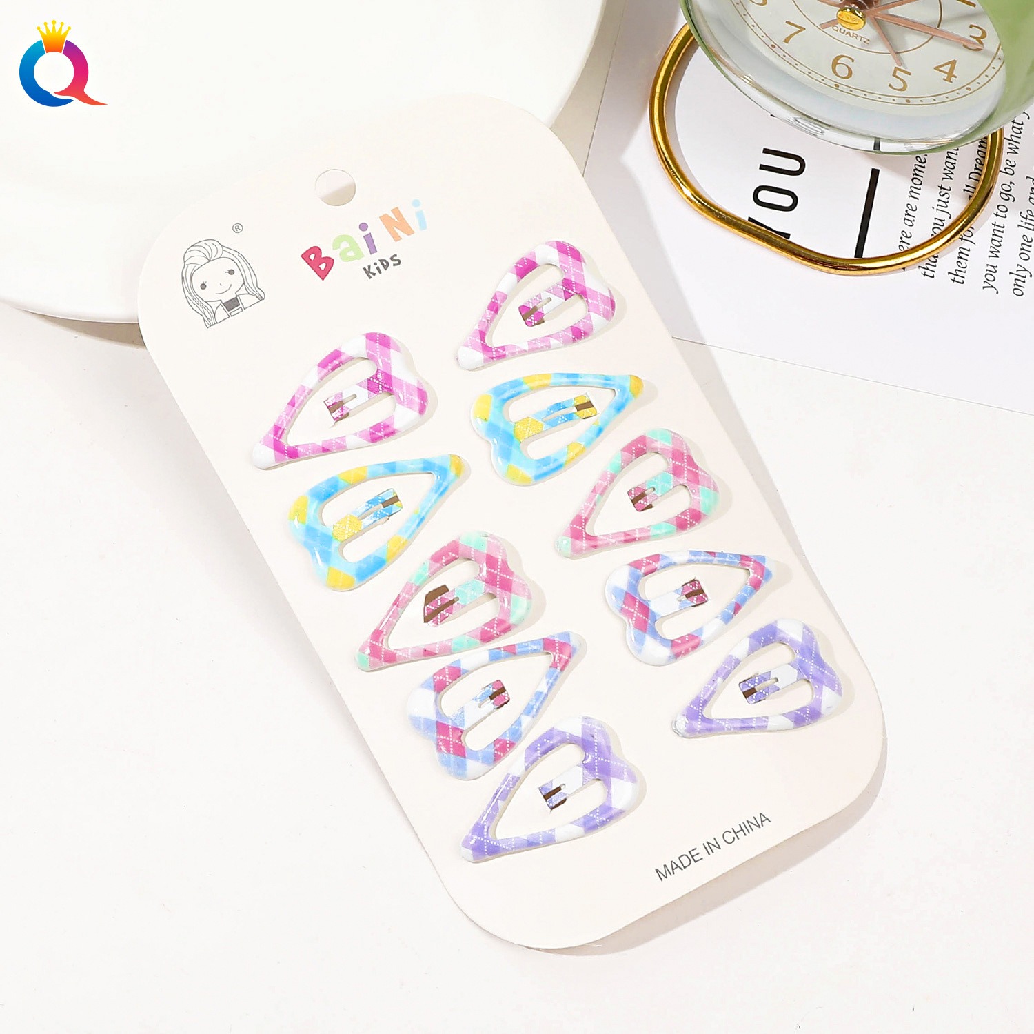 Colorful Check Barrettes (10-Pack) - Heart