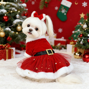 Gaun Musim Dingin Natal untuk Hewan Peliharaan, Rok Beludru Tulle, Kostum Jaring Beludru Emas Lembut, Pakaian Pesta Festival Lucu untuk Pakaian Foto Liburan - Product Image 4