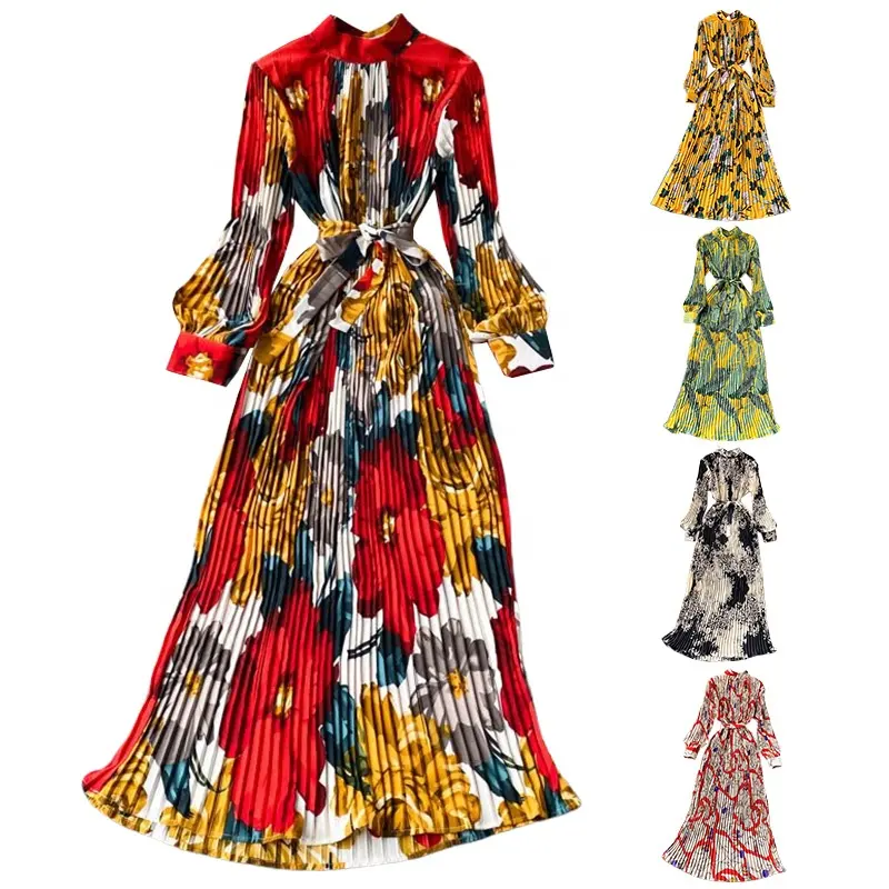 משלוח מותאם אישית תווית לוגו חורף סתיו נשים ארוך שרוול מקסי רנסנס רטרו 1950s 60s Vintage שמלות לנשים
