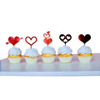 Décorations de gâteau pour la Saint-Valentin : Ensemble de toppers en acrylique rouge en forme de cœur pour cupcakes, fournitures de fête