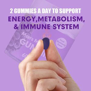 Gommes multivitaminées pour hommes avec vitamines B12, D et zinc, favorisant le métabolisme énergétique et l'immunité, saveur mûre - Product Image 6
