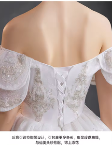 NDB10565 Robe de <span class=keywords><strong>mariée</strong></span> principale à épaules dénudées, Nouveauté 2024, pour femme, style français raffiné, entièrement faite à la main, avec manches longues et volumineuses, <span class=keywords><strong>grande</strong></span> <span class=keywords><strong>taille</strong></span> - Product Image 6