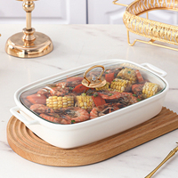 Ensemble de cocotte en céramique rectangulaire à double oreilles de luxe léger Casserole chauffante pour buffet en céramique avec couvercle en verre