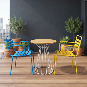 CBCF017 Contemporary Metal <b>Restaurant</b> Table and Chair <b>Set</b> Round Shape 2-Seater - Product Image 2