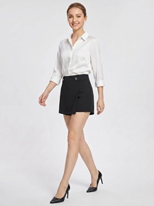 High Waisted <strong>Black</strong> Wrap Front <strong>Skort</strong>, Women Tailored Shorts with Metal Buttons, Custom Available - Product Image 5