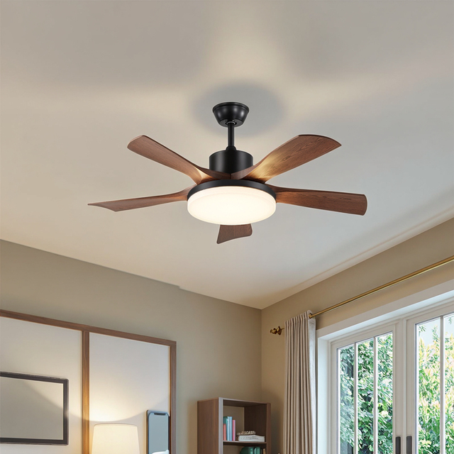 Modern Simple LED Light Wooden Ceiling Fan with DC Motor for Bedroom or Living Room Decoration
