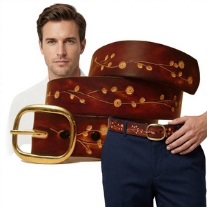 Ceinture unisexe tendance en cuir de vachette avec boucle carrée en acier, écologique, logo personnalisé imprimé, durable, imperméable, fabriquée en Inde - Product Image 1