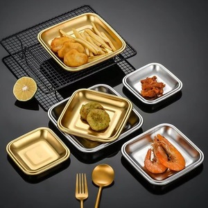 304 Stainless Steel Square Snack Plate Set For BBQ Desserts Rice Noodle Rolls Grilled Meat Commercial Dining Use Microwave Safe - Product Image 1