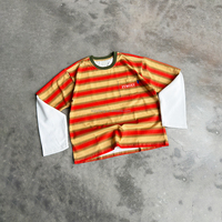 T-shirt à manches longues rayé personnalisé, coupe oversize, en coton épais 100 %, motif rayé, tricot gaufré double couche