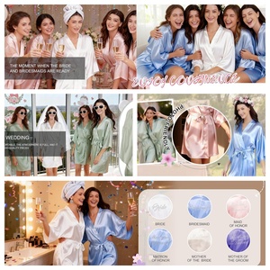 <span class=keywords><strong>Vestaglia</strong></span> da Sposa in Raso con Strass Personalizzata OEM, <span class=keywords><strong>Kimono</strong></span> Corto in Seta per Damigelle, Pigiama per Preparazione Matrimonio - Product Image 2