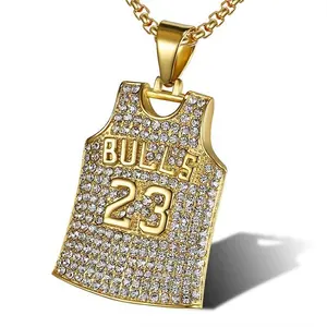 Fashionable Style Hip Hop Sports Necklace Tide brand BULLS gold diamond 23 Jordan basketball jersey jersey pendant necklace