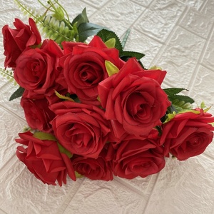 BF-RS37 <span class=keywords><strong>Rose</strong></span> d'angolo in seta dorata fatte a mano con 12 teste, fiori artificiali in tessuto spazzolato, decorazione per la casa, hotel, ornamento di San Valentino, lunghi - Product Image 3