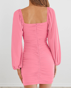 Robe moulante à volants pour femmes, col carré, manches longues bouffantes, maille transparente, robe de soirée élégante, <span class=keywords><strong>tenue</strong></span> décontractée - Product Image 5