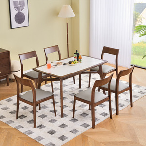 Nordic Modern Solid Wood <b>Dining</b> <b>Table</b> Set 6 Piece Rectangular Mocha Brown <b>Space</b> <b>Saving</b> <b>Dining</b> Room Furniture - Product Image 1