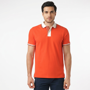 Camisa Casual de Punto para Hombre, Antiarrugas, Estampada, con Patrón Sólido, Transpirable, 100% Algodón, con Bolsillo Bordado en Color de Contraste, Servicio OEM - Product Image 1