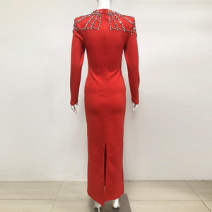 <span class=keywords><strong>Vestiti</strong></span> di moda donna di lusso abiti di fascia alta strass lunghi aderenti fasciatura <span class=keywords><strong>elegante</strong></span> rosso galante abiti da sera per le donne - Product Image 5